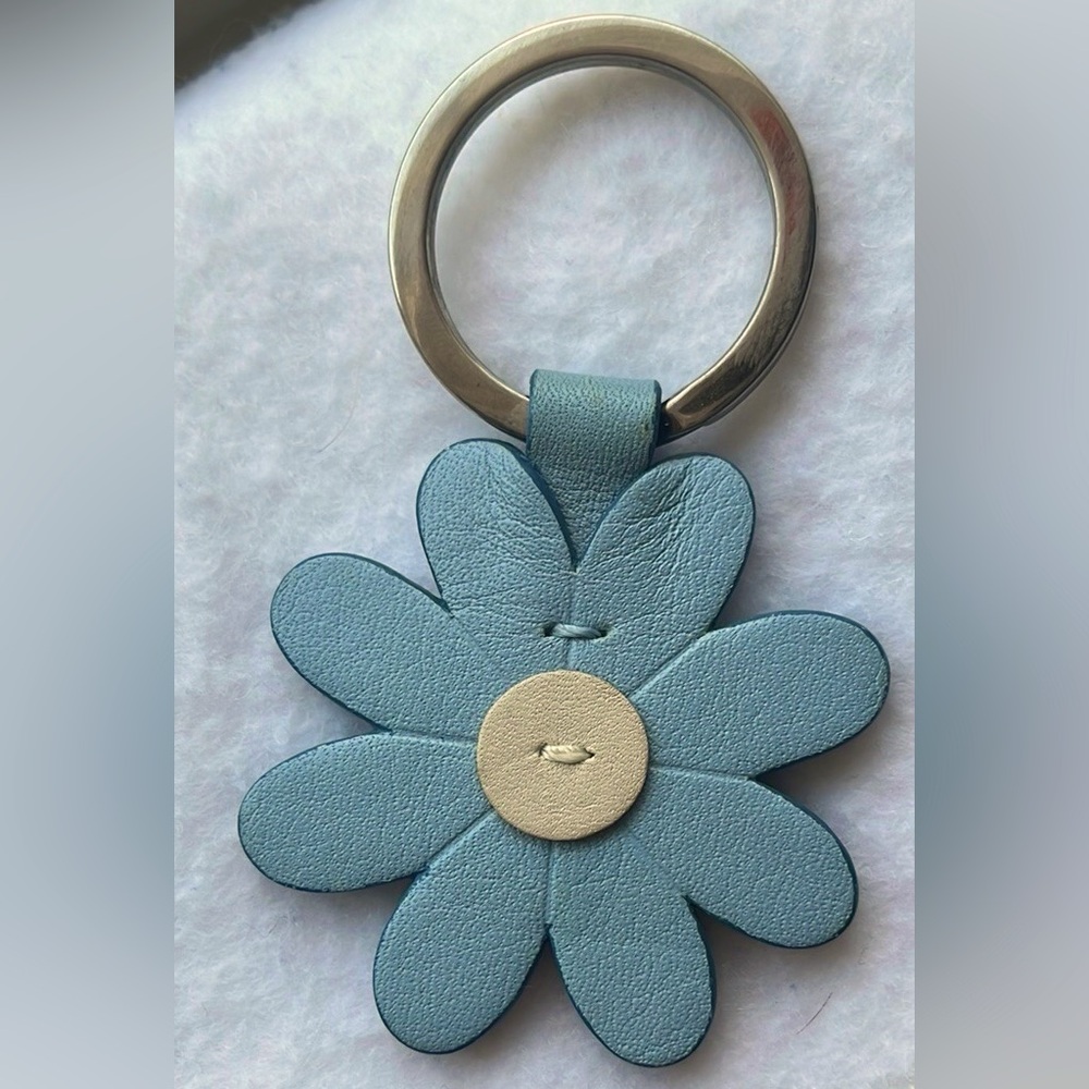 Coach Blue Leather Flower Keychain